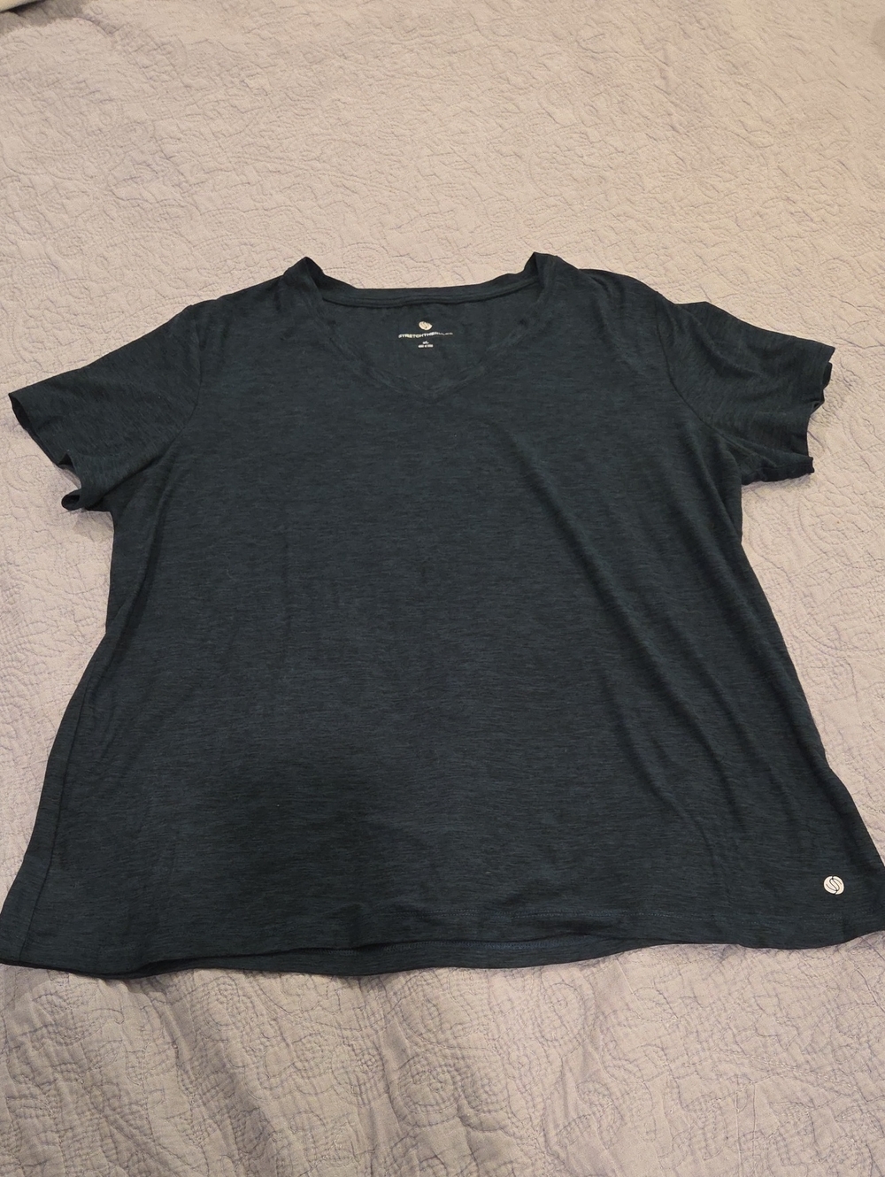 STRETCHTHERULES Women’s V-Neck Activewear Tee Heathered Dark Teal XL EUC